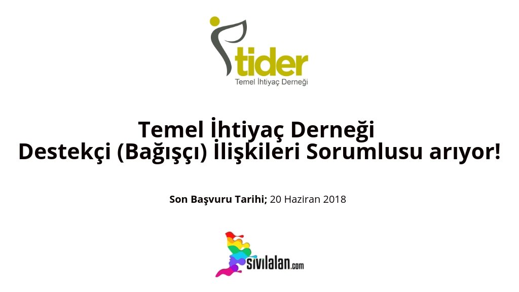 Temel İhtiyaç Derneği Destekçi (Bağışçı) İlişkileri Sorumlusu arıyor!