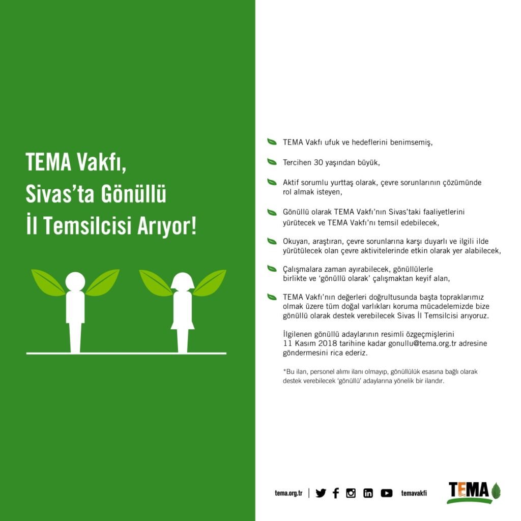 TEMA Vakfı Sivas’ta Gönüllü İl Temsilcisi Arıyor!