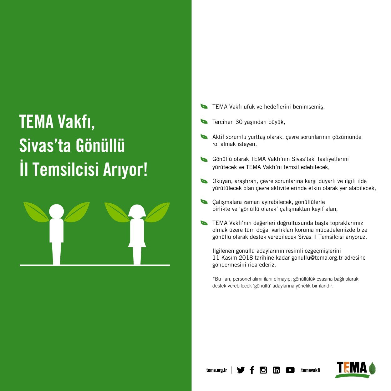 TEMA Vakfı Sivas’ta Gönüllü İl Temsilcisi Arıyor!