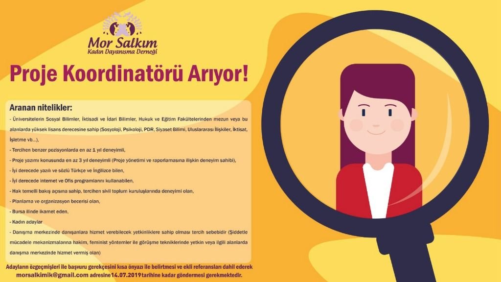 Mor Salkım Kadın Dayanışma Derneği Bursa ilinde ikamet eden veya edebilecek Proje Koordinatörü Arıyor!