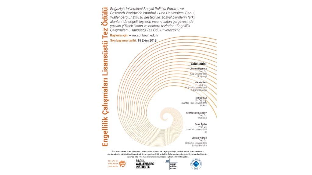 Research Worldwide İstanbul ve Boğaziçi Üniversitesi Sosyal Politika Forumu Engellilik Çalışmaları Lisansüstü Tez Ödülü!