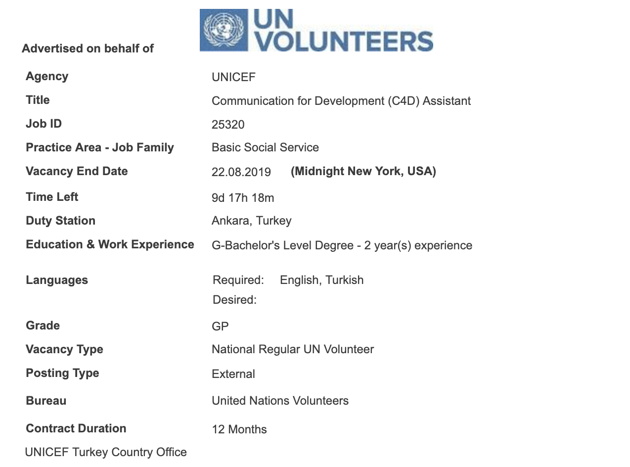 UNICEF is looking for Communication for Development (C4D) Assistant