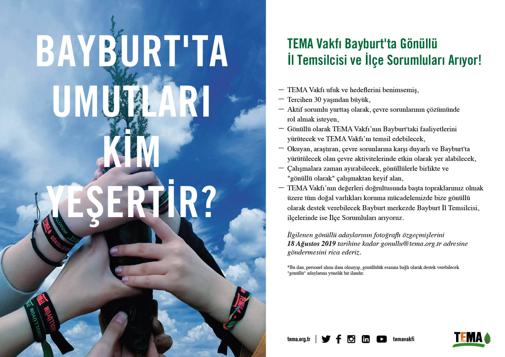 TEMA Vakfı Bayburt’ta Gönüllü İl Temsilcisi ve İlçe Sorumluları Arıyor!