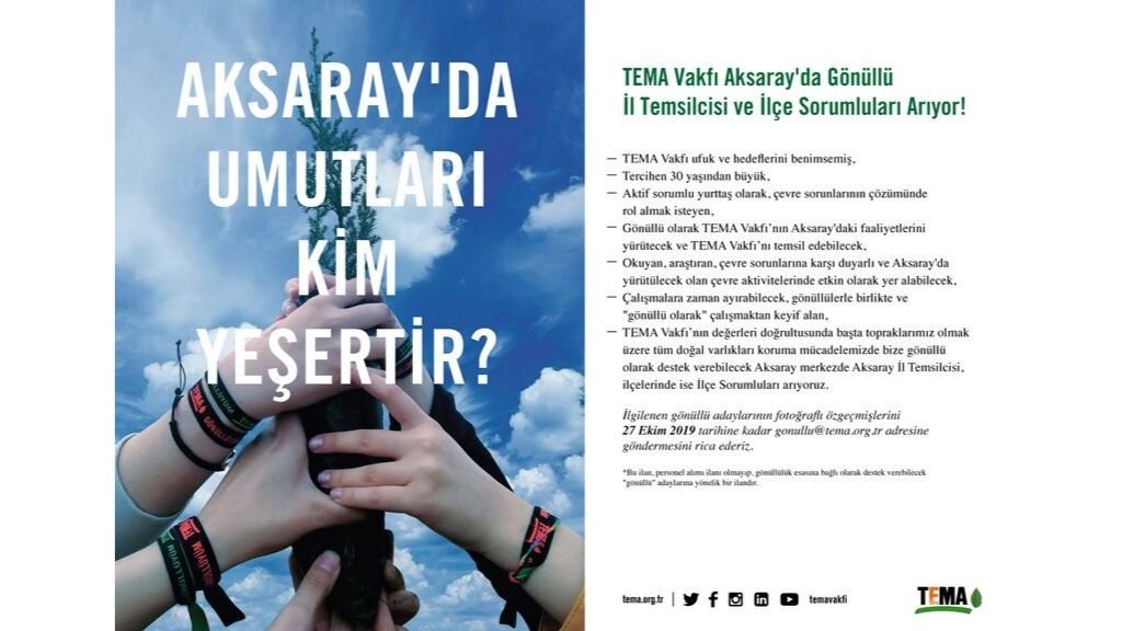 TEMA Vakfı Aksaray’da Gönüllü İl Temsilcisi ve İlçe Sorumluları Arıyor!