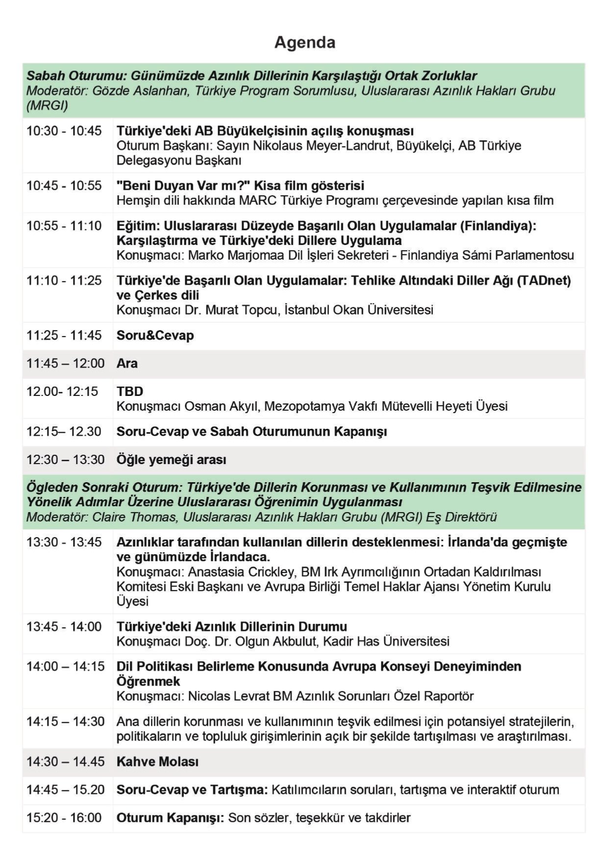 Türkiye'de Anadillerin Korunması ve Güçlendirilmesi - Uluslararası Uygulama ve Deneyimlerden Yerel Eyleme Paneli