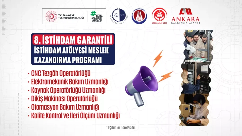 İstihdam Garantili 8.İstihdam Atölyesi Meslek Kazandırma Programı Başlıyor