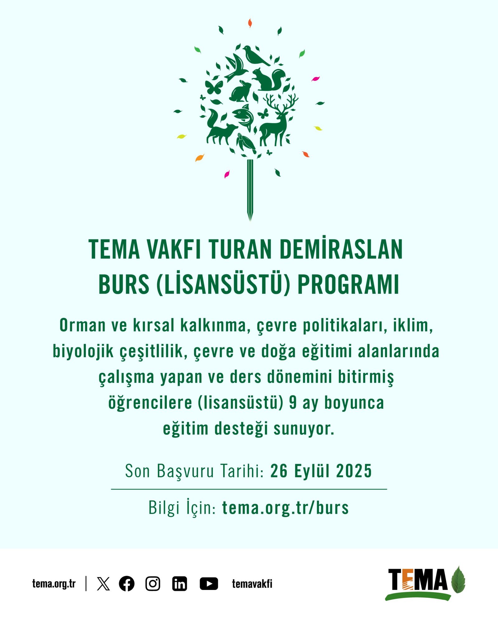 TEMA Vakfı Turan Demiraslan Burs (Lisansüstü) Programı Başladı