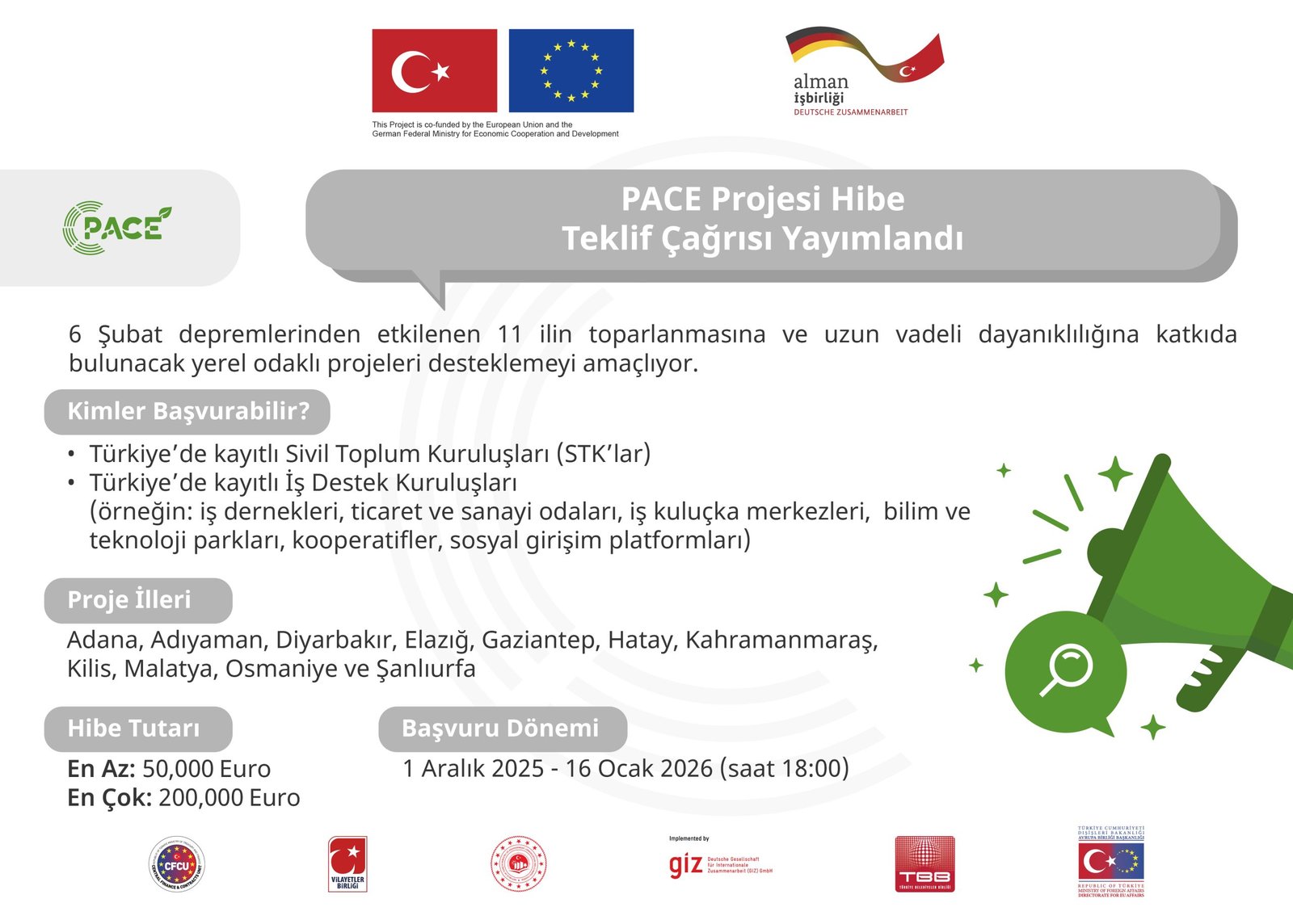 PACE Projesi Hibe Teklif Çağrısını Yayınladı!